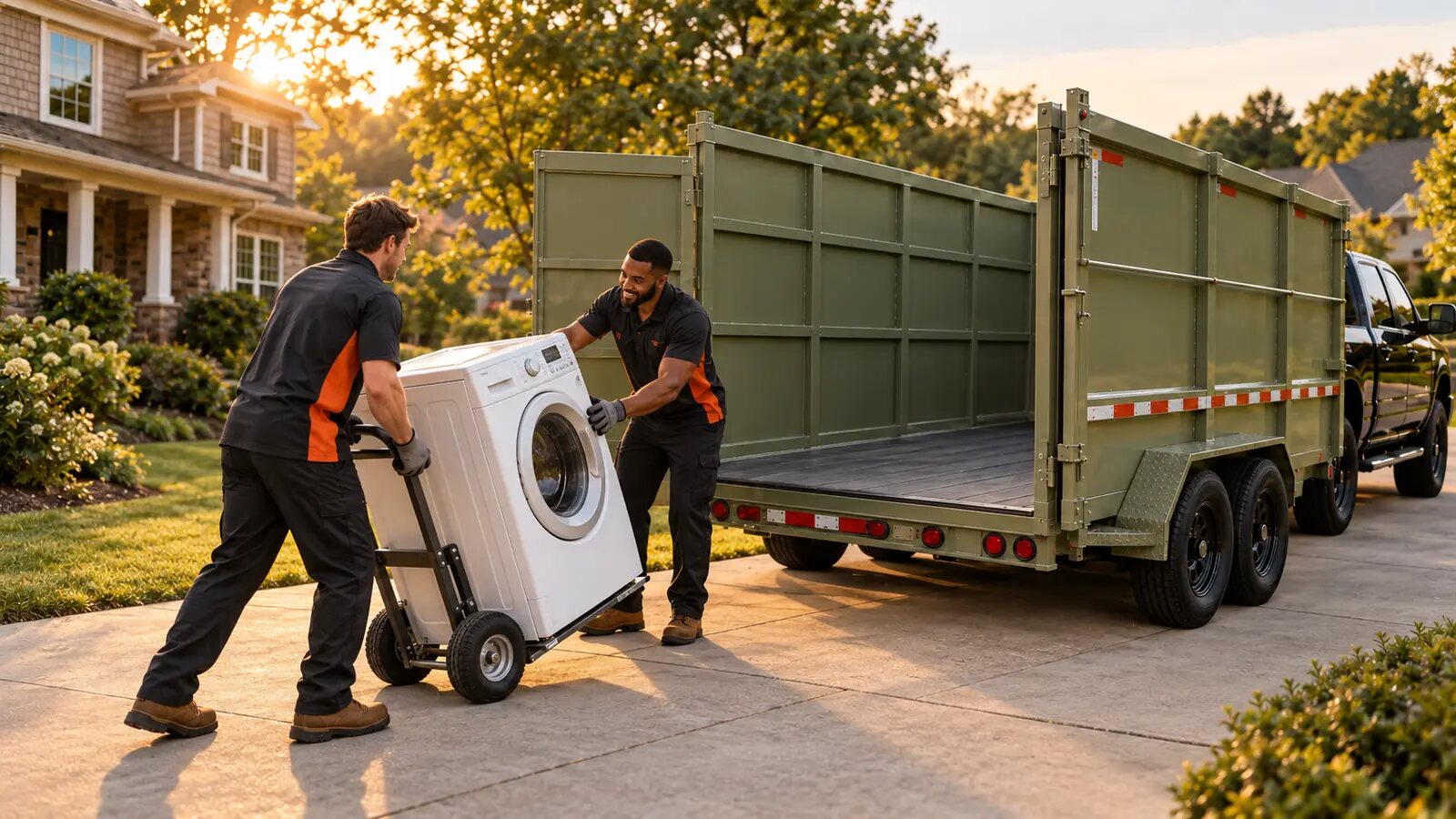 Two-person Amigo crew moving a washing machine with an appliance dolly in Winder, Georgia